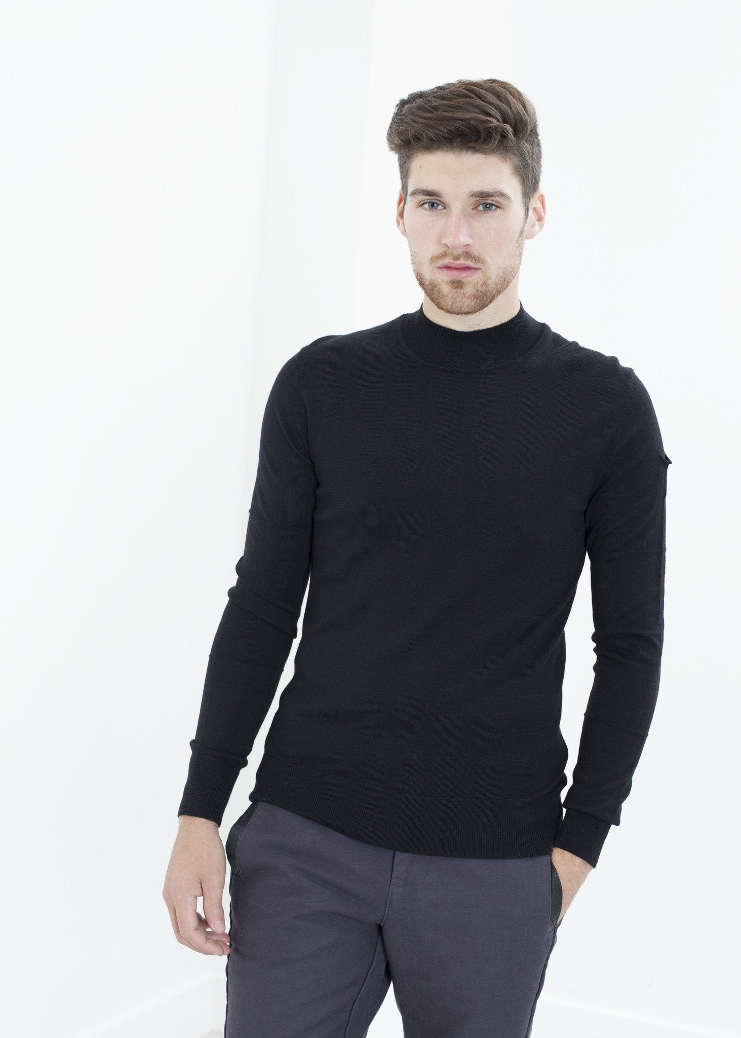 Merino Knit Turtleneck in Black (6707100778590)