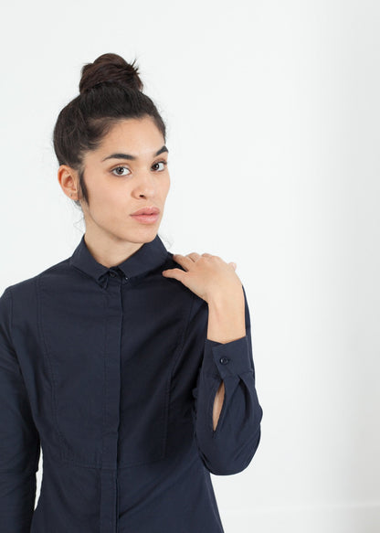 Wrinkled Tux Shirt in Navy (6707096846430)