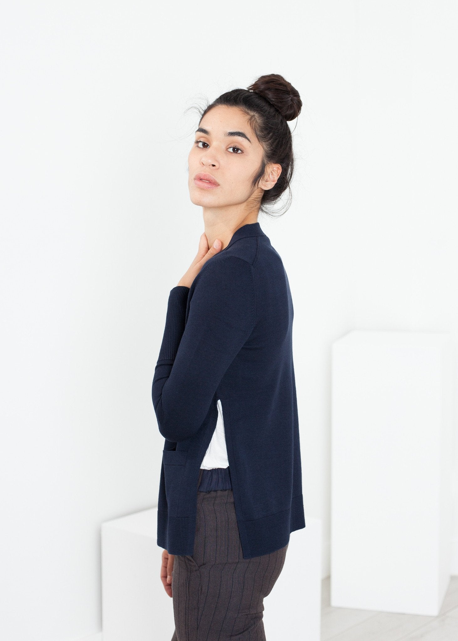 Square Cardigan in Navy (6707096813662)