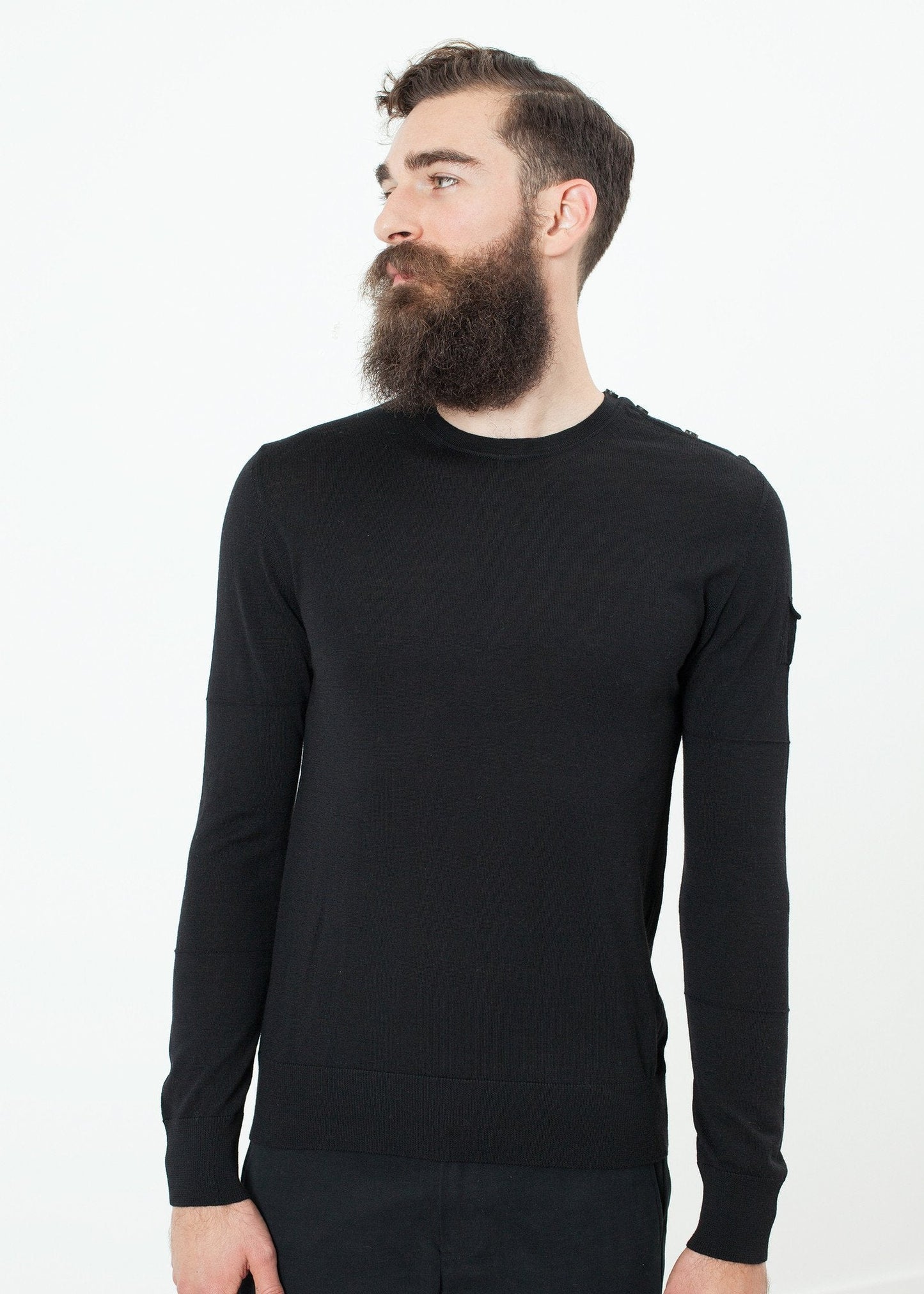 Button Shoulder Pullover in Black (6707100909662)