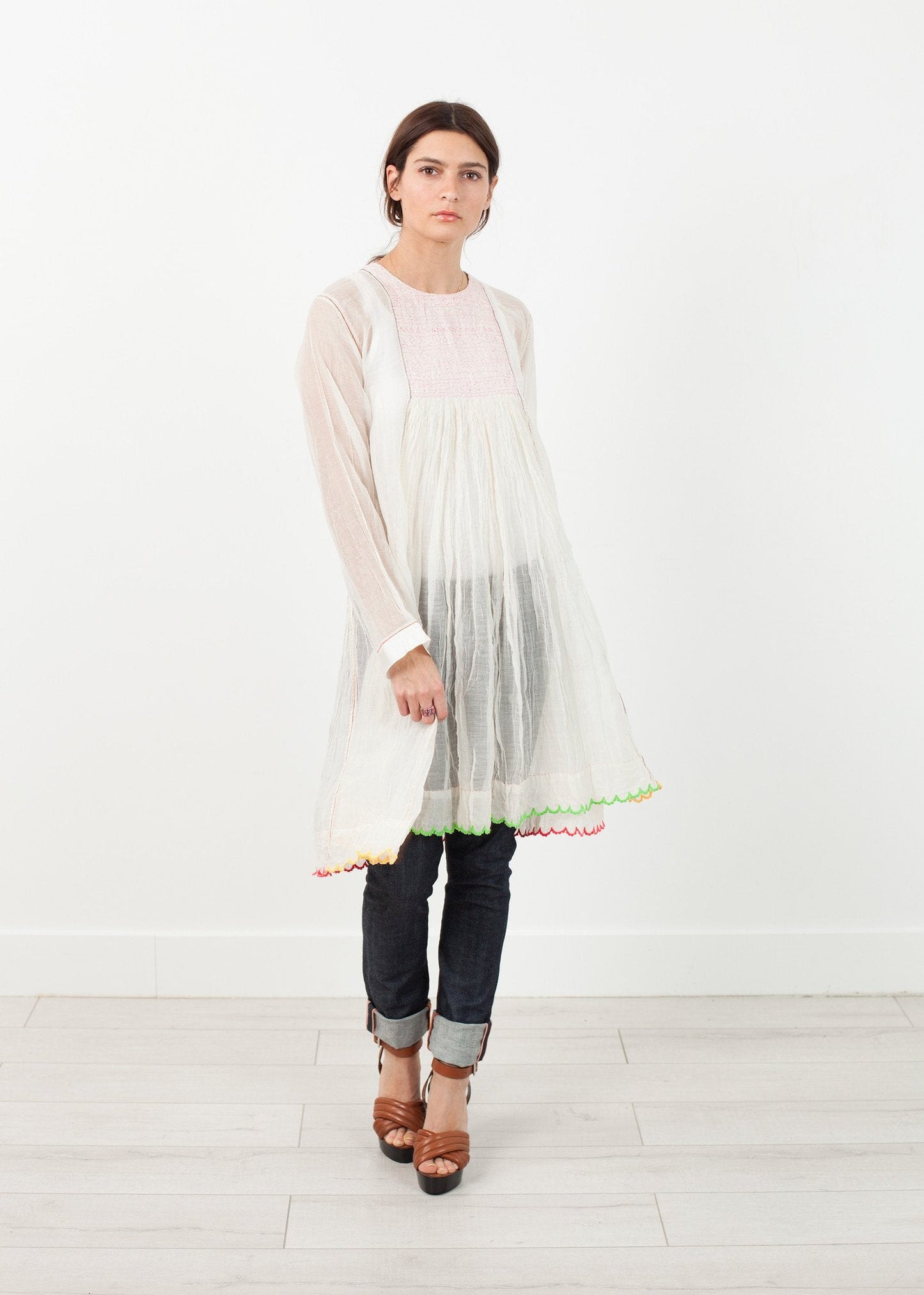 Pink Bib Dress in White (6707094585438)