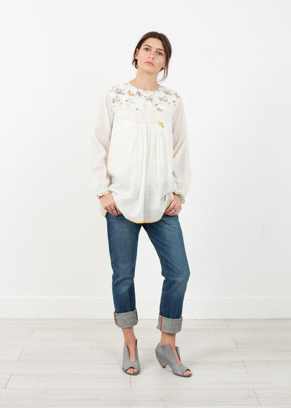 Floral Front Peasant Blouse in White (6707094716510)