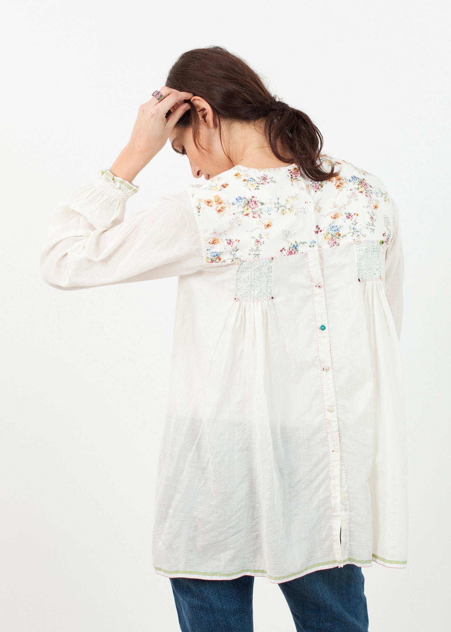 Floral Front Peasant Blouse in White (6707094716510)