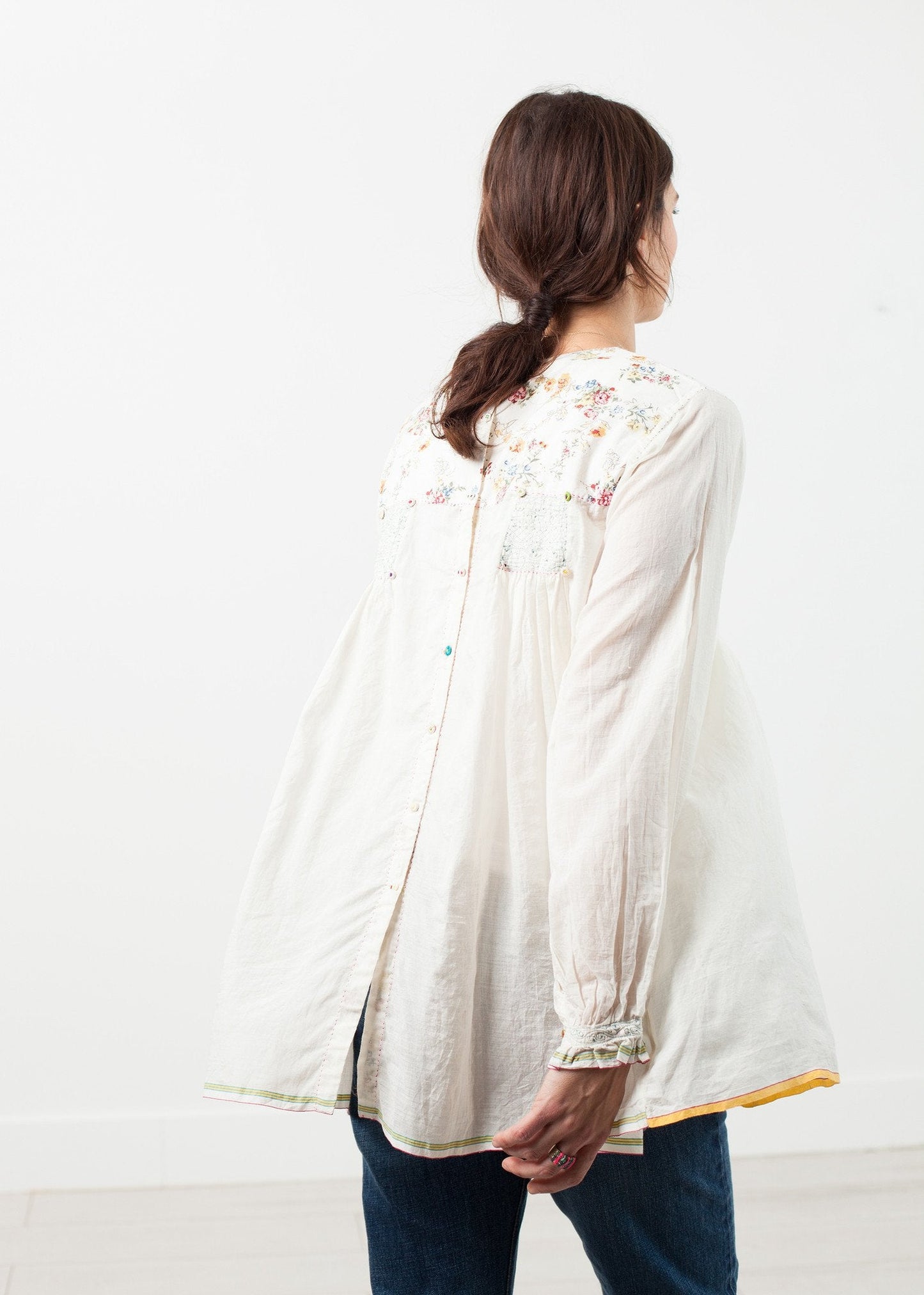Floral Front Peasant Blouse in White (6707094716510)