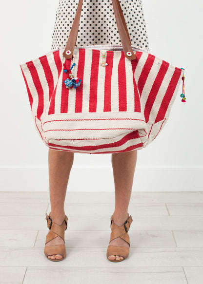 Woven Oversized Tote in Red Stripe (6707094454366)