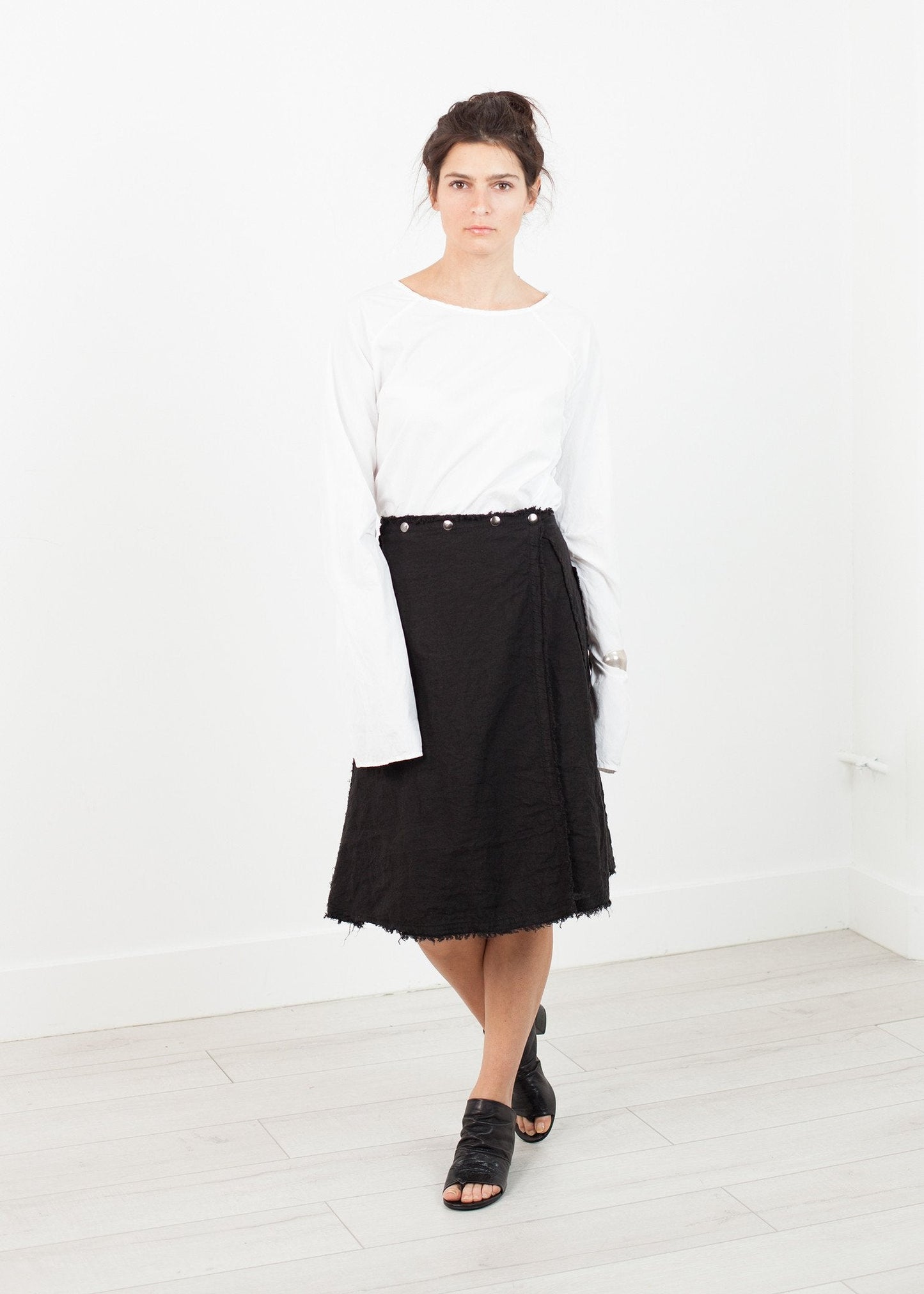 Wrap Snap Skirt in Black (6707095437406)