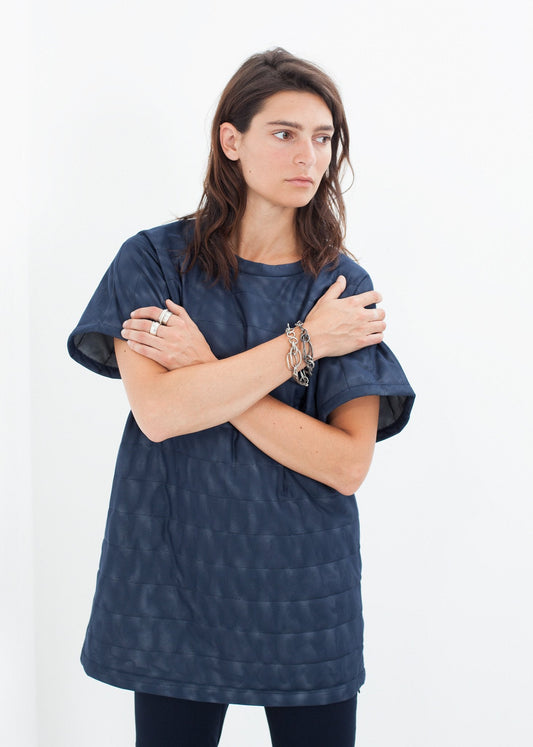 Quilted Mesh Mini Dress in Navy (6707100647518)