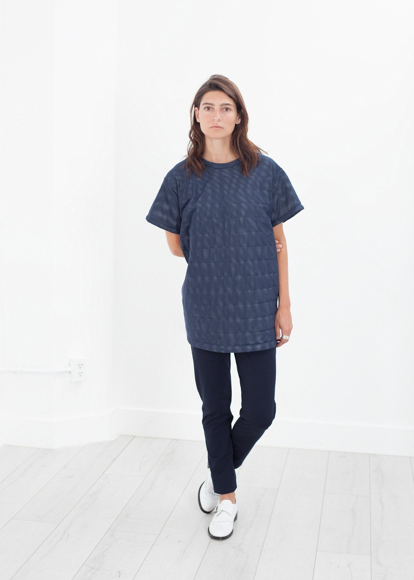 Quilted Mesh Mini Dress in Navy (6707100647518)