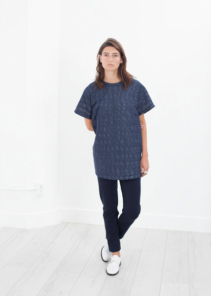 Quilted Mesh Mini Dress in Navy (6707100647518)