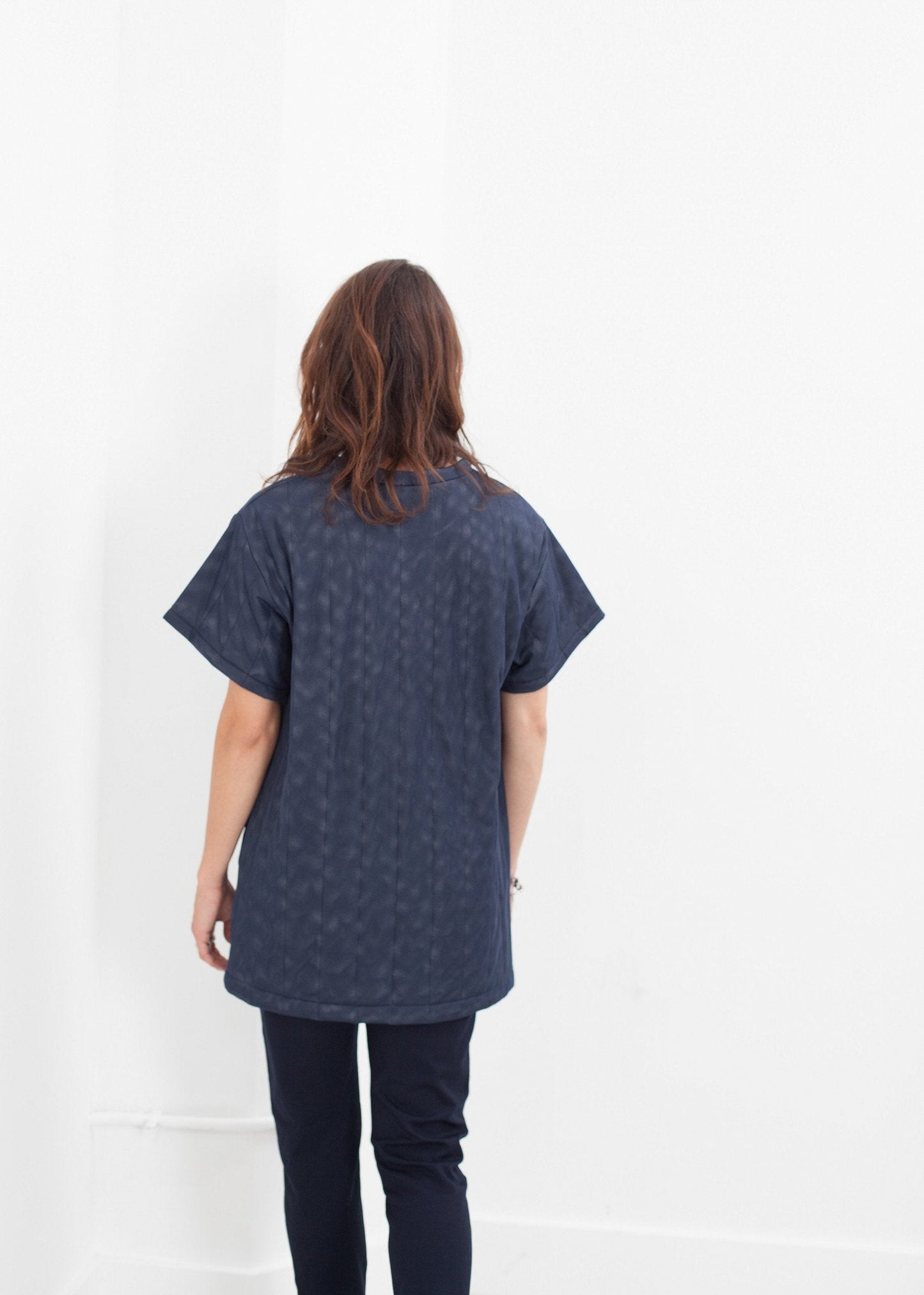 Quilted Mesh Mini Dress in Navy (6707100647518)