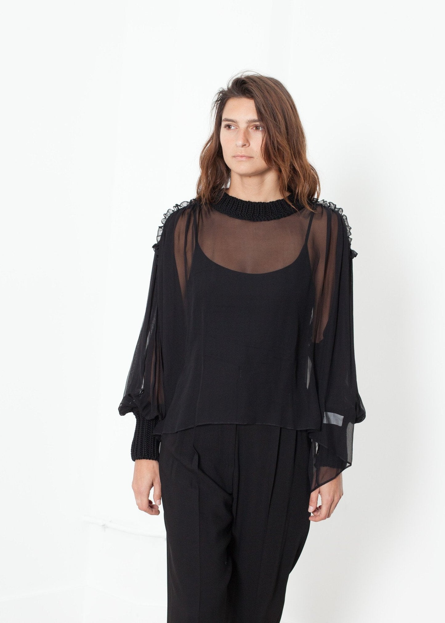 Poet Silk Sweater in Black (6707097305182)