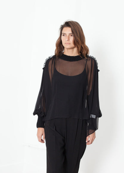 Poet Silk Sweater in Black (6707097305182)
