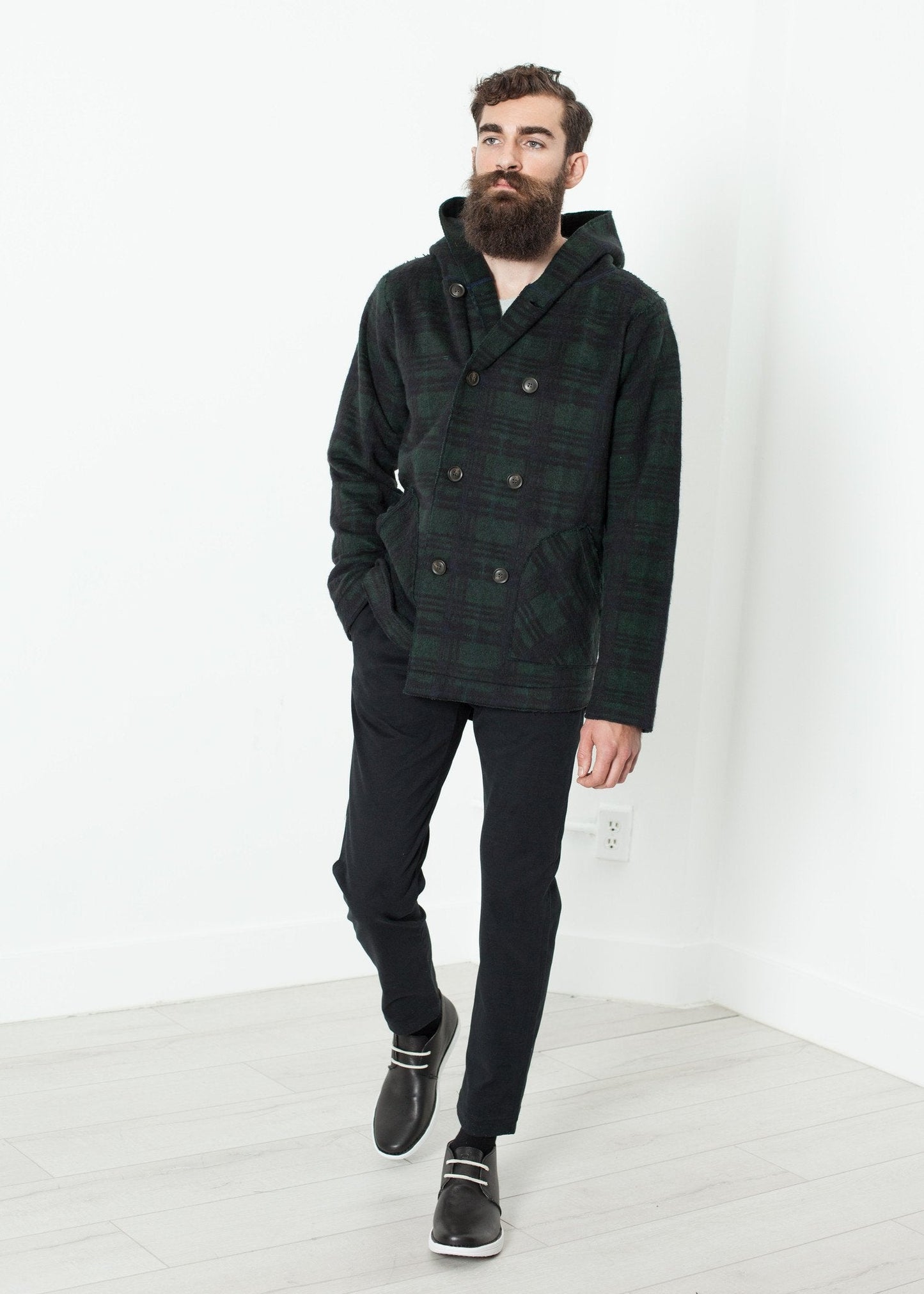 Double Breasted Hoodie in Forest Plaid (6707097272414)