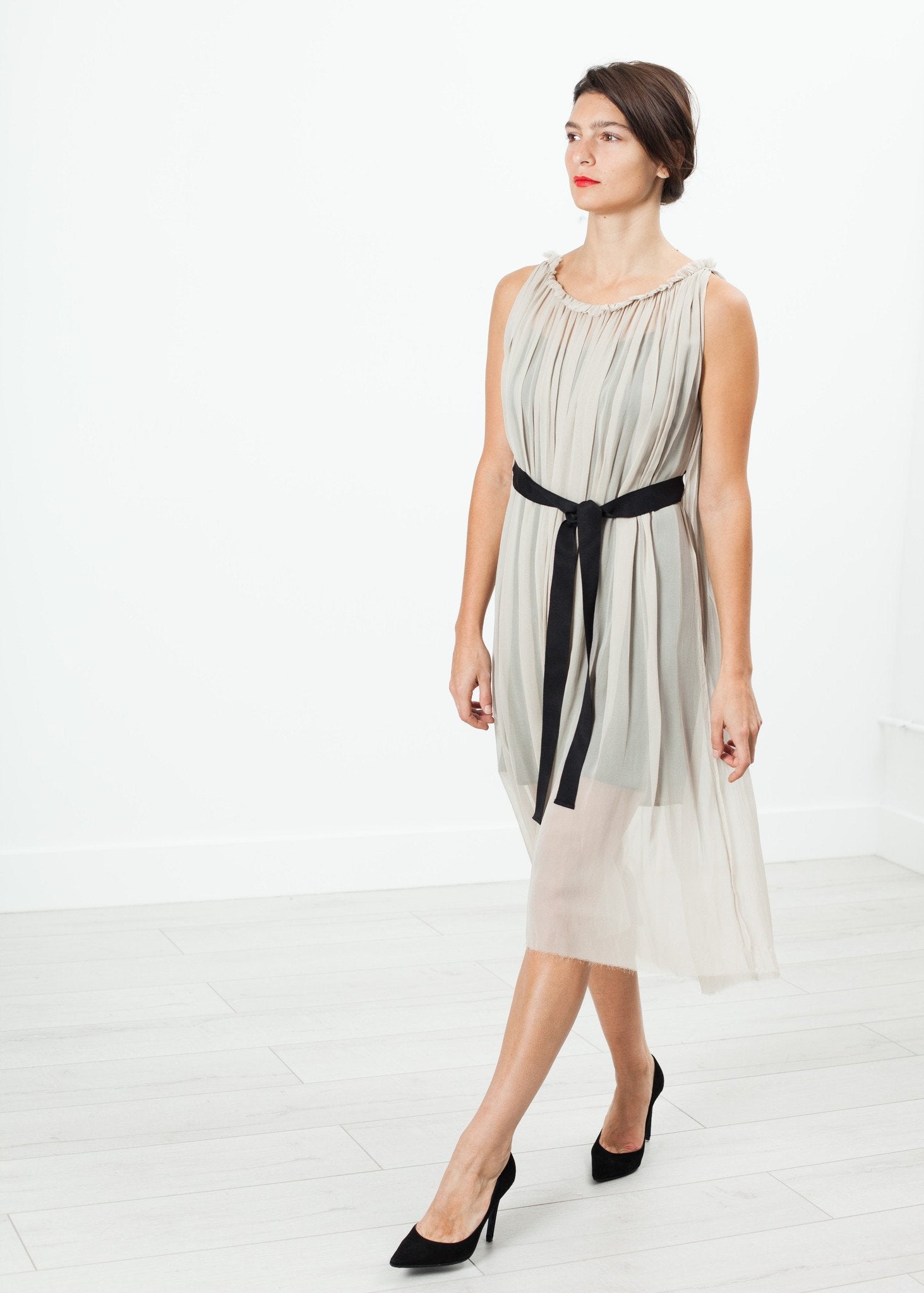 Chiffon Cape Back Dress in Sand (6707097370718)