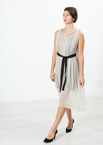 Chiffon Cape Back Dress in Sand (6707097370718)