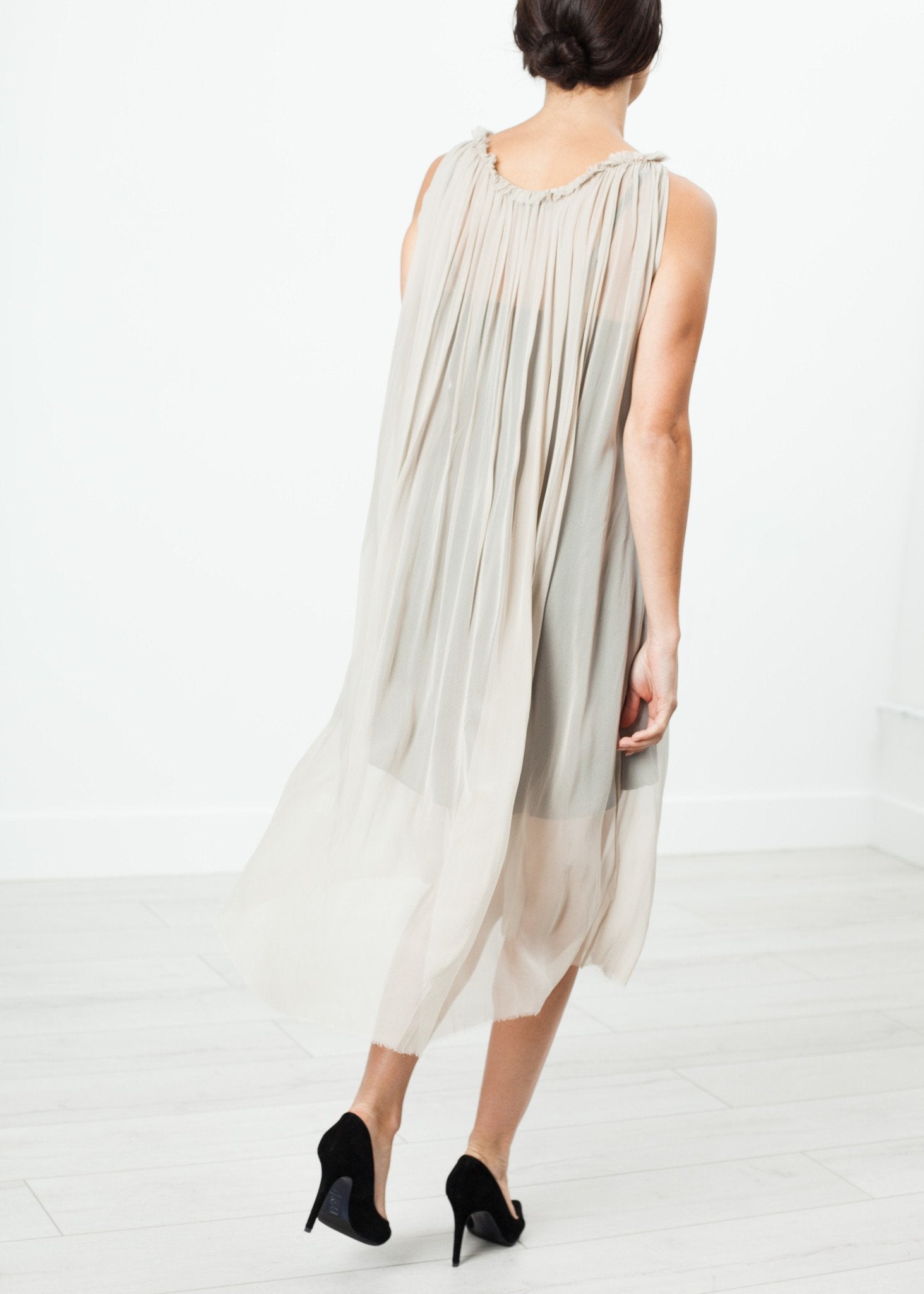 Chiffon Cape Back Dress in Sand (6707097370718)