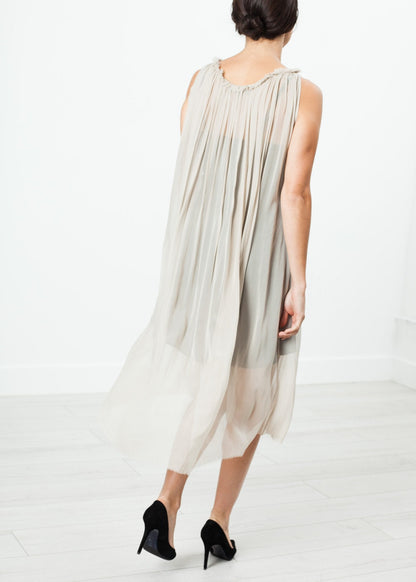 Chiffon Cape Back Dress in Sand (6707097370718)