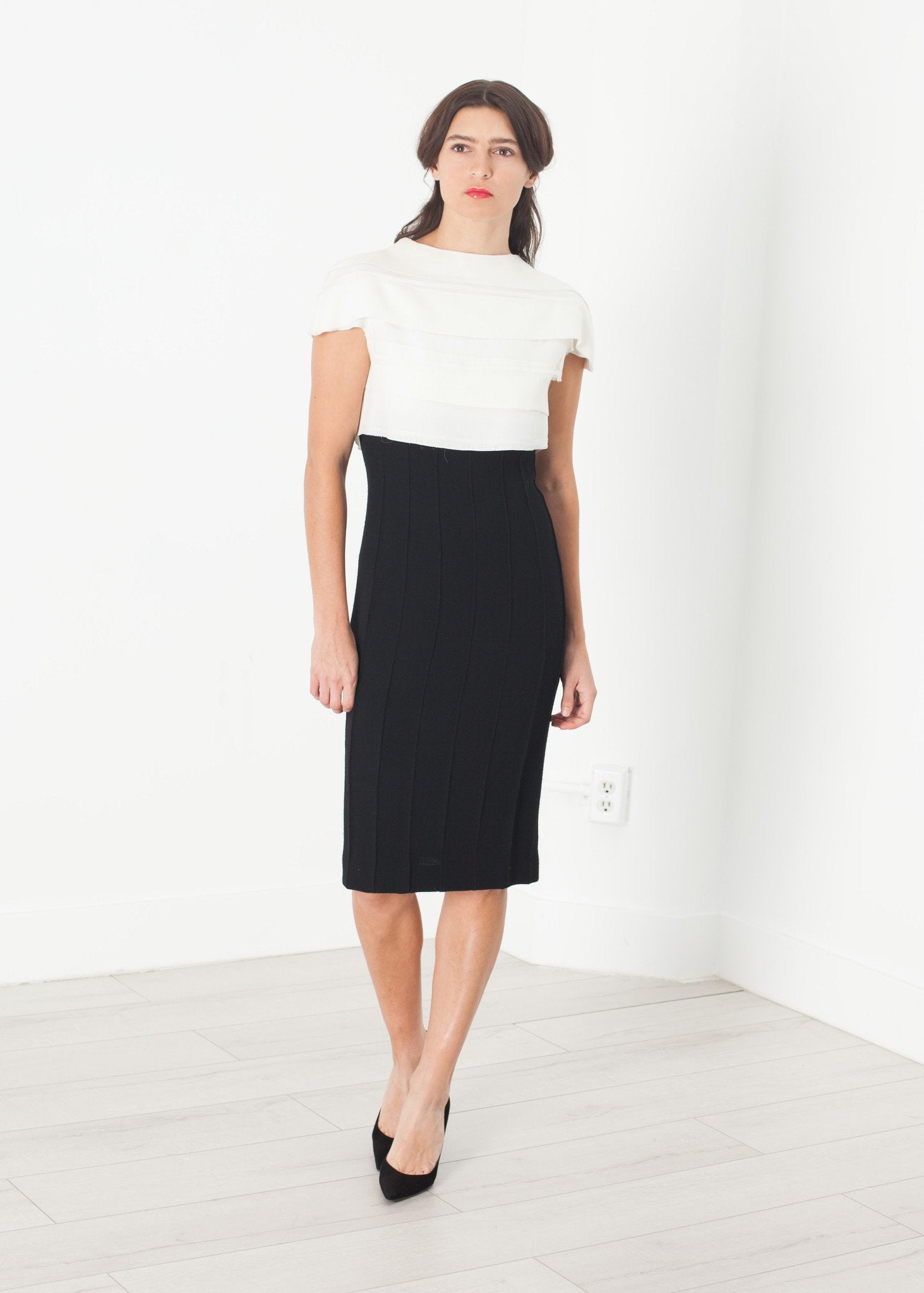 Layered Contrast Dress in Cream/Black (6707106742366)