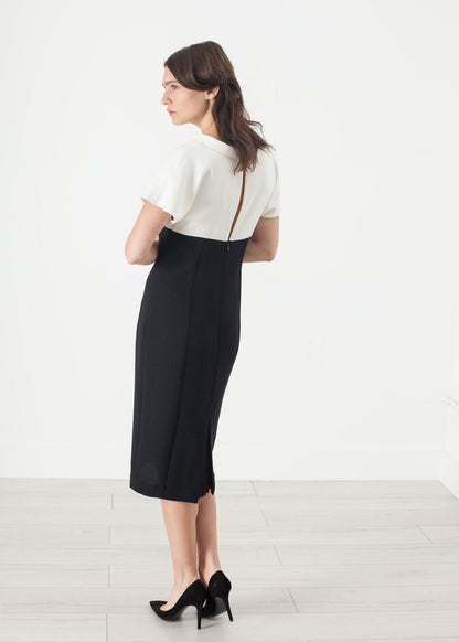 Pearl Fastened Dress in Cream/Black (6707094913118)