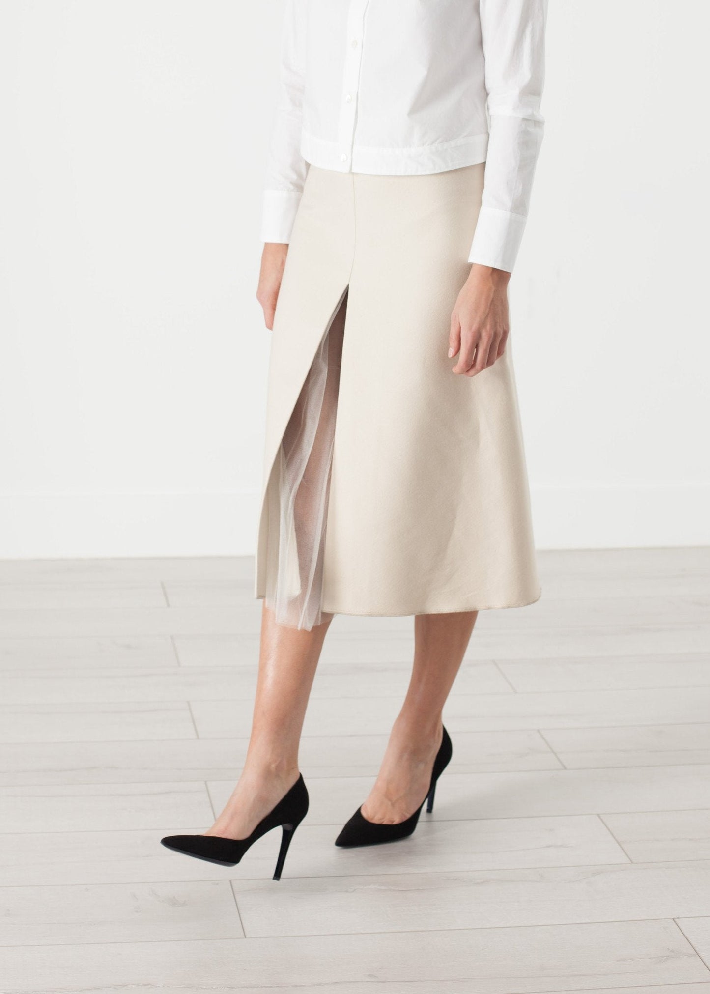 Tulle Pleat Skirt in Cream (6707104907358)