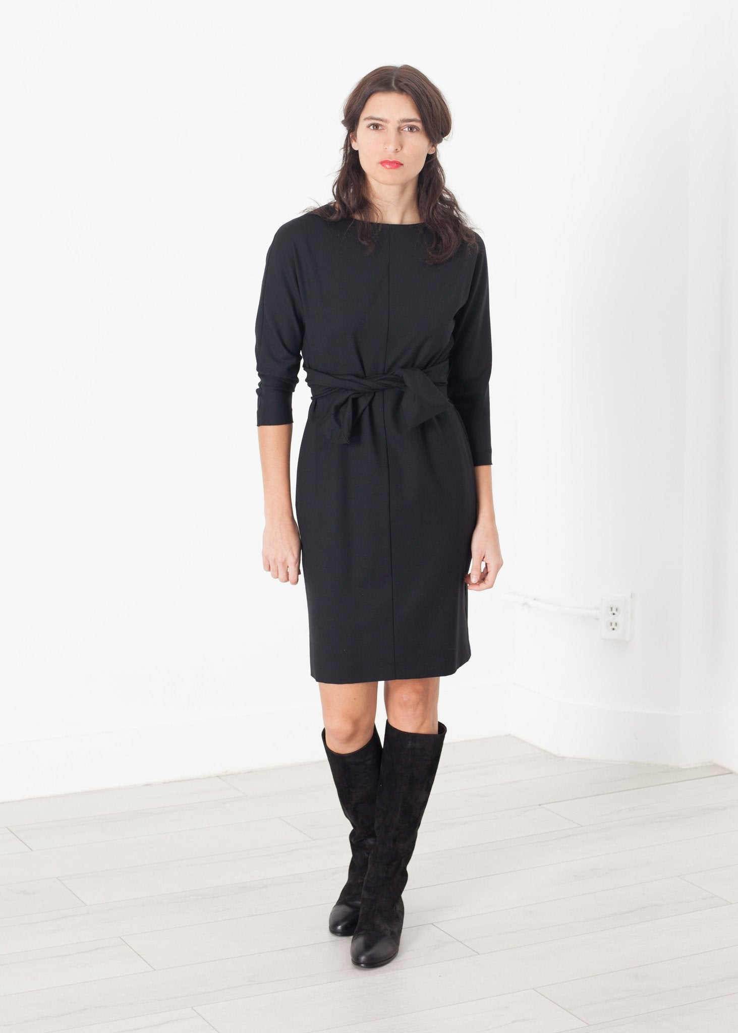 Tie Waist Dress in Black (6707094814814)
