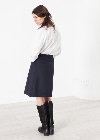 Pleated Wool Skirt in Navy (6707095404638)