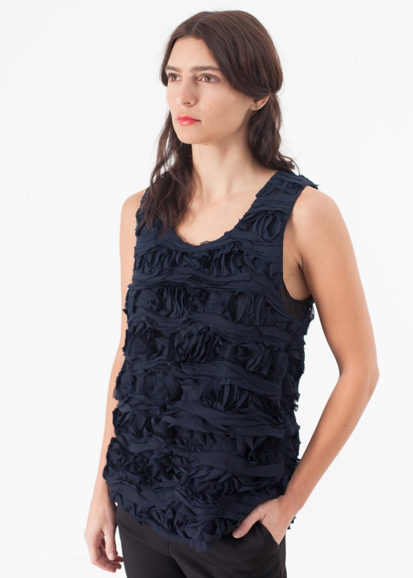 Ruffled Tank Top in Navy (6707095666782)