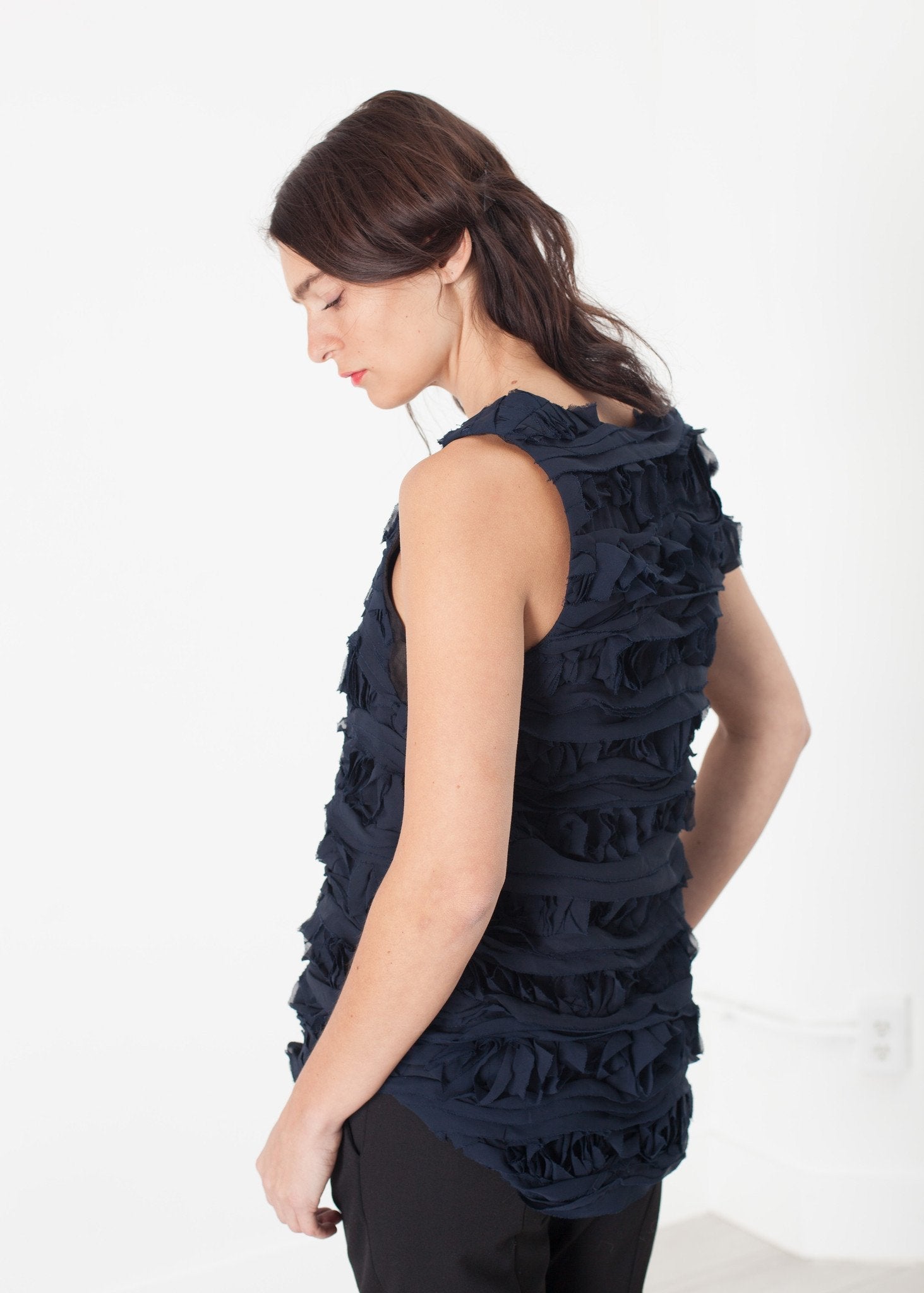 Ruffled Tank Top in Navy (6707095666782)