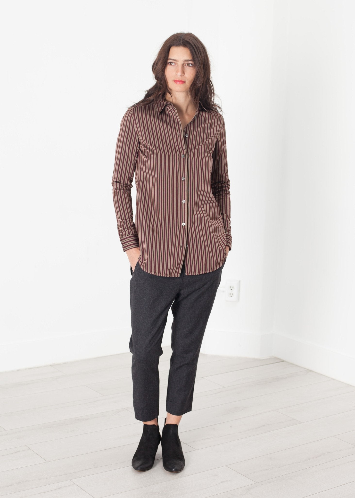 Sheen Button-Up in Red/Tan (6707094880350)