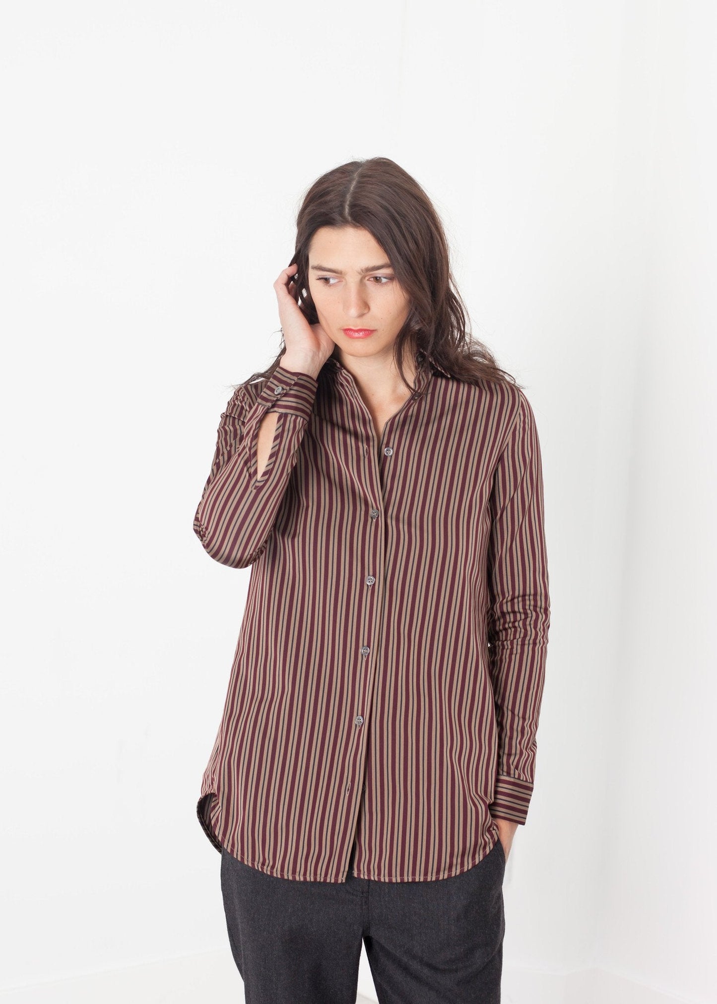Sheen Button-Up in Red/Tan (6707094880350)