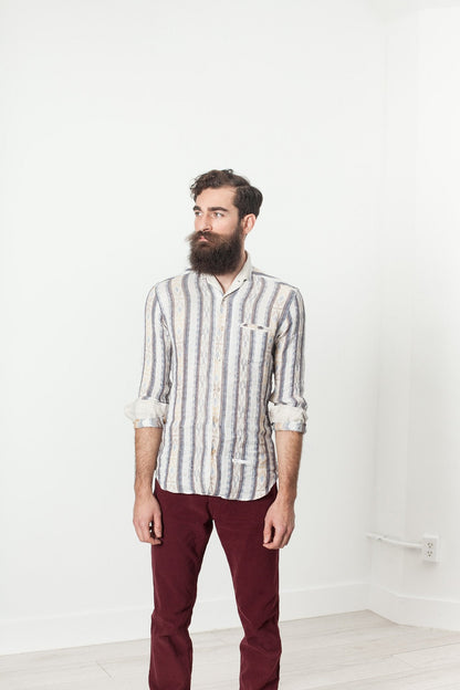Linen Western Shirt in Beige/Blue (6707104743518)