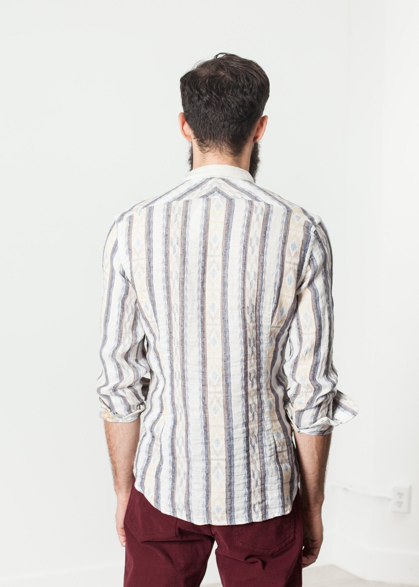 Linen Western Shirt in Beige/Blue (6707104743518)