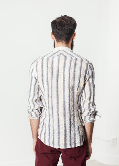 Linen Western Shirt in Beige/Blue (6707104743518)