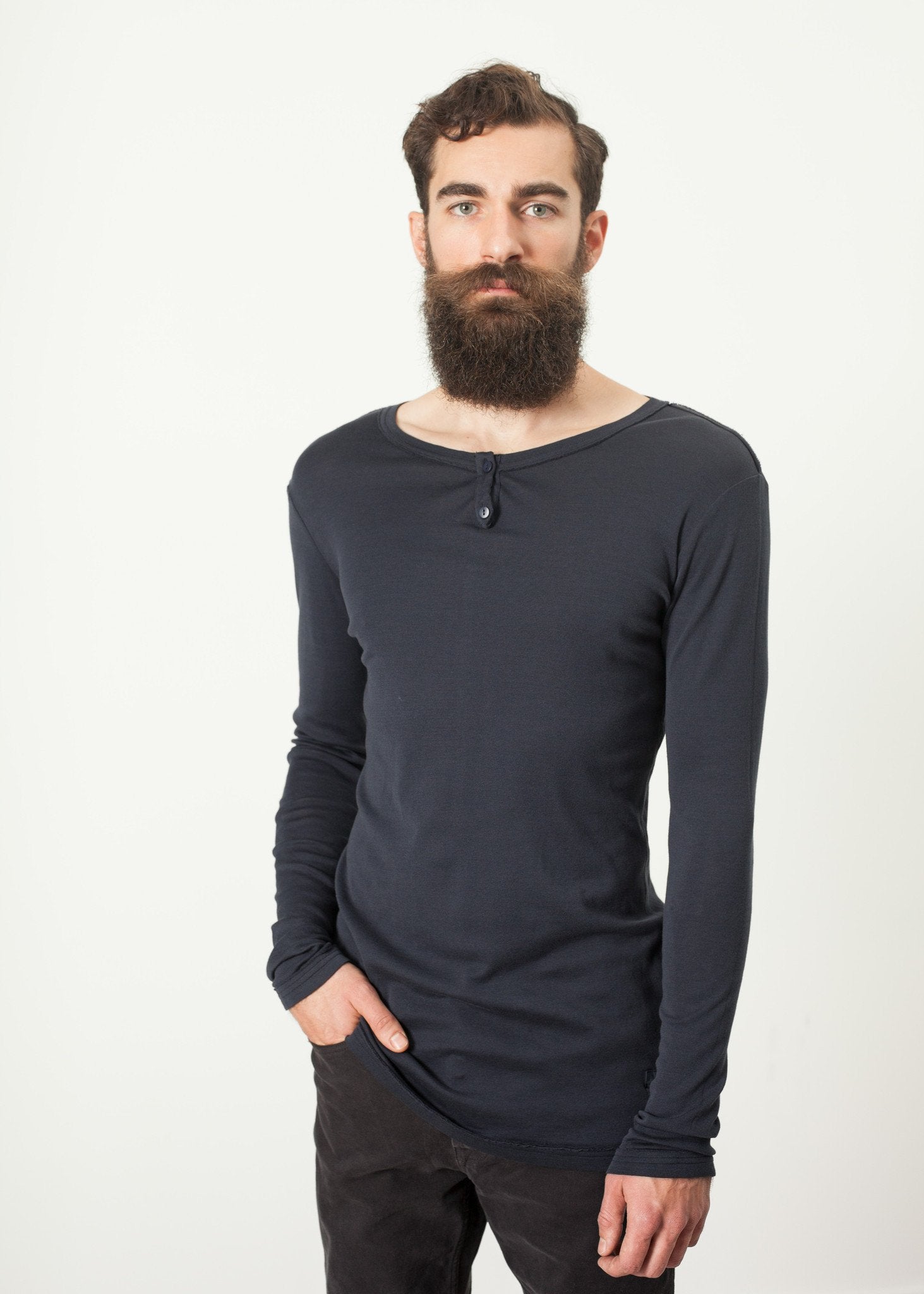 Cotton Henley in Blue Grey (6707095863390)