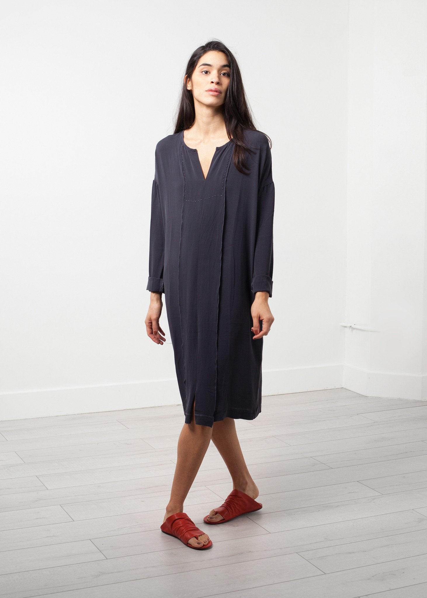 Long Sleeve Silk Dress (6707078955102)