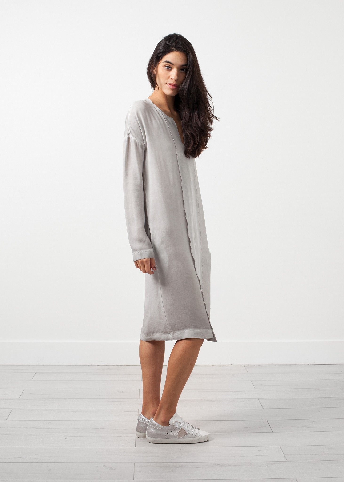 Long Sleeve Silk Dress (6707078922334)