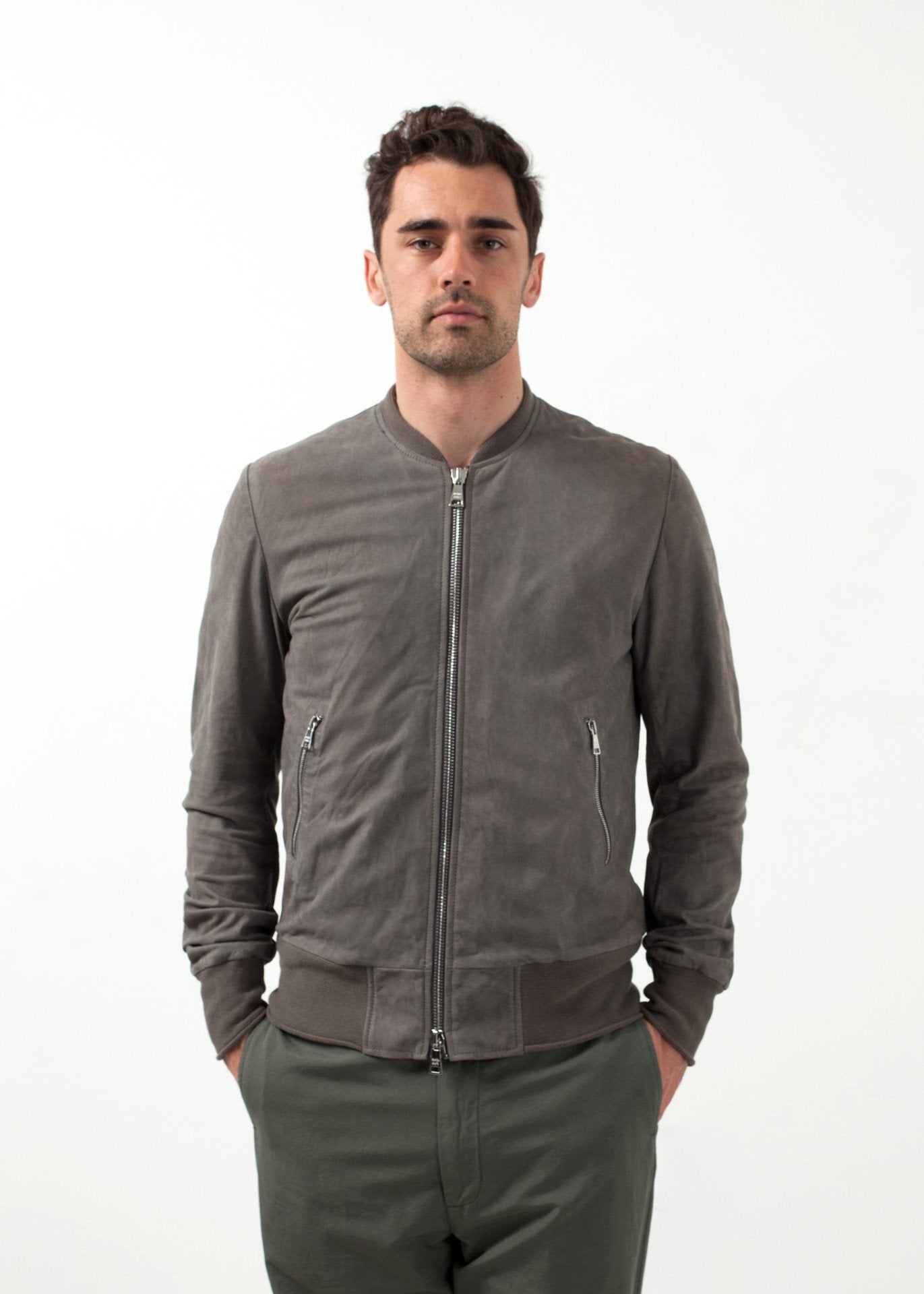 Leather Bomber Jacket in Dust (6707086131294)
