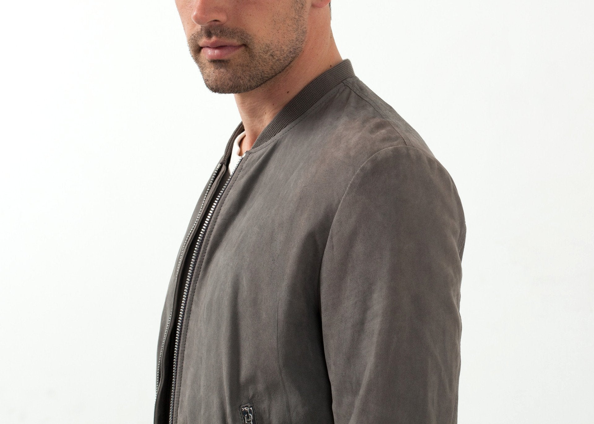 Leather Bomber Jacket in Dust (6707086131294)