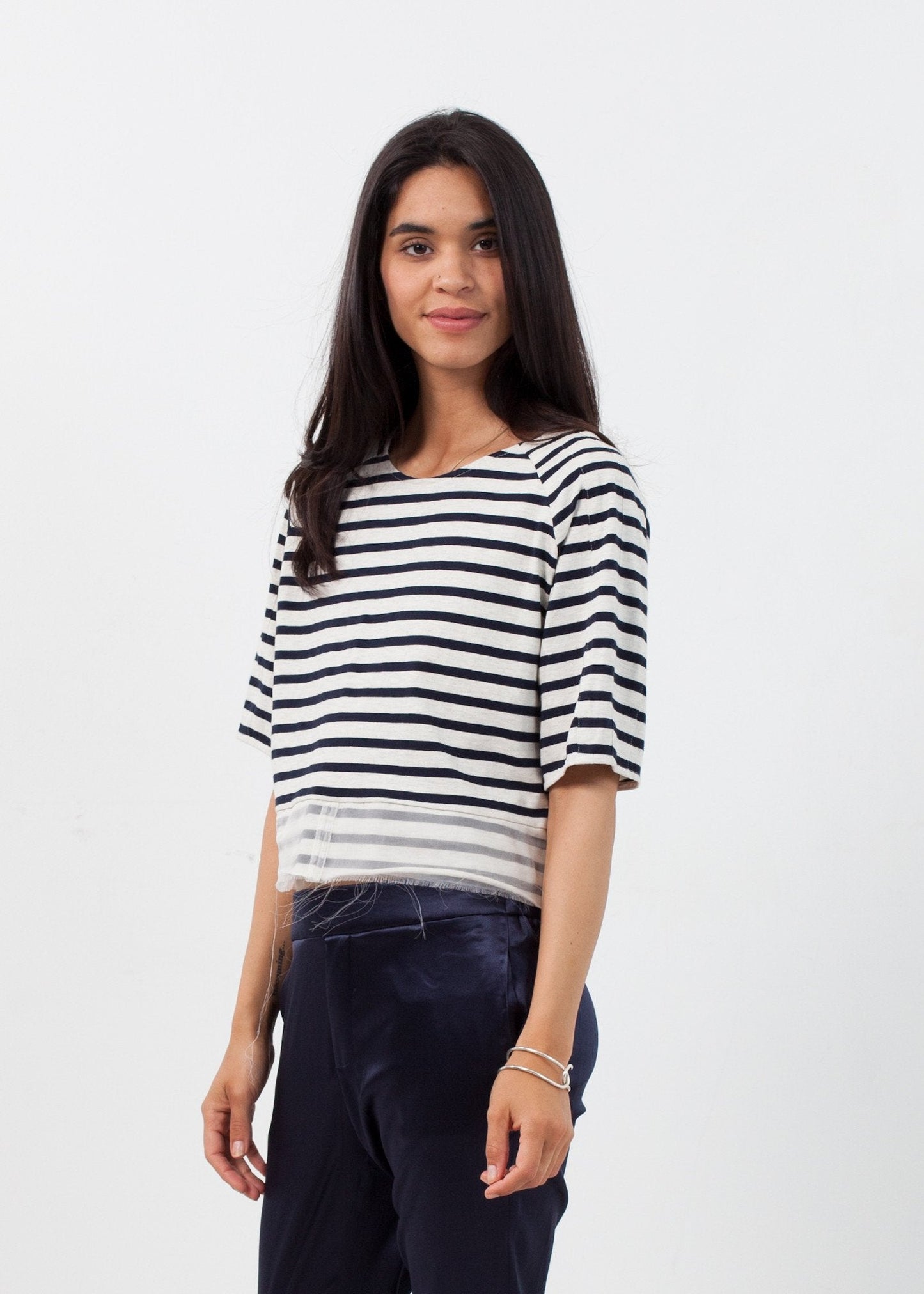 Sleeve Top in Navy Stripe (6707095568478)