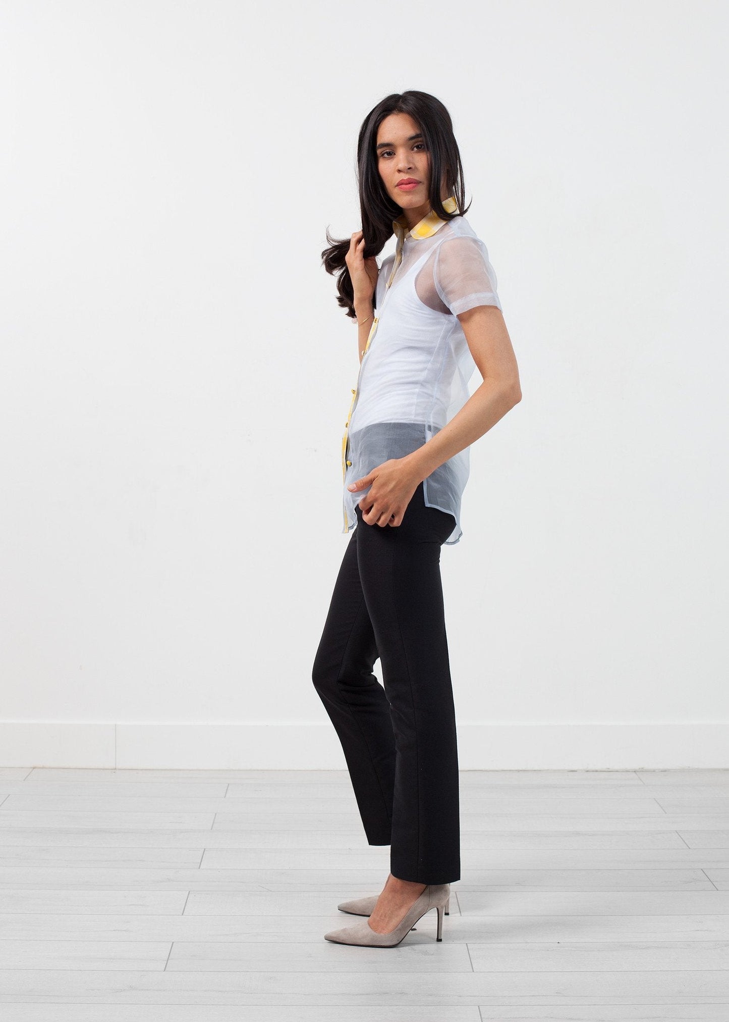 Sheer Button-Up Blouse in Pale Blue (6707086196830)