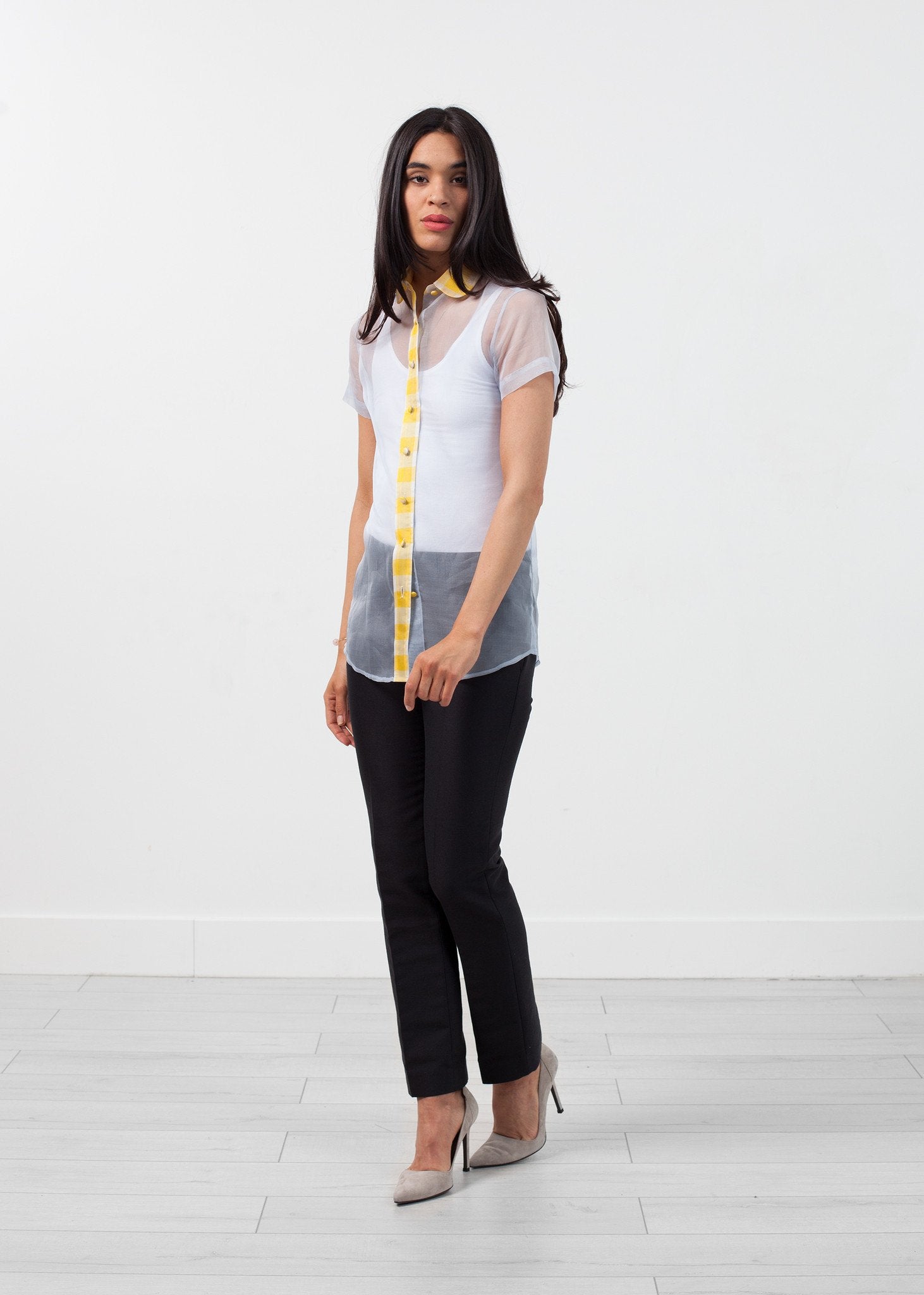 Sheer Button-Up Blouse in Pale Blue (6707086196830)