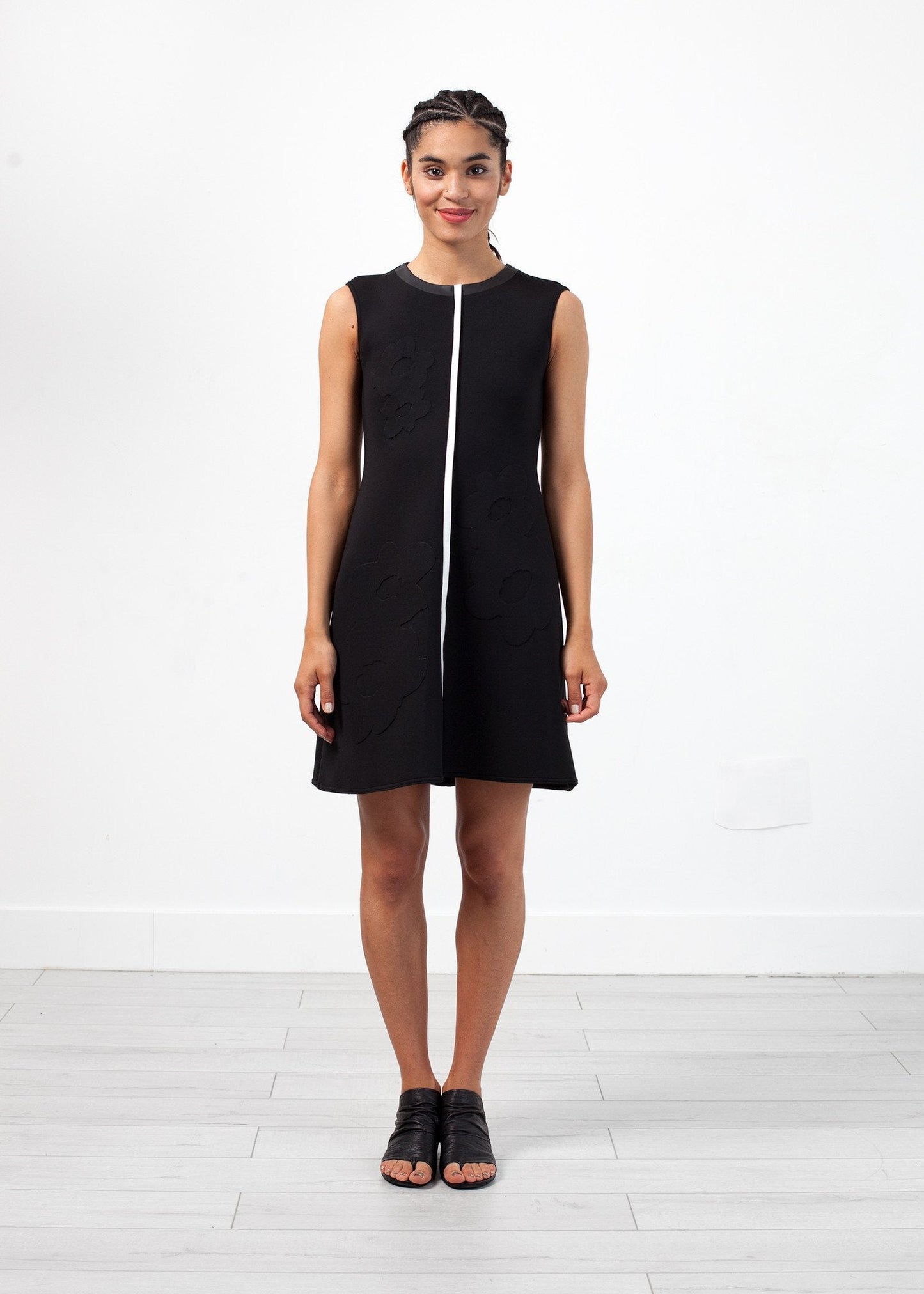 Neoprene Flower Dress in Black (6707090489438)