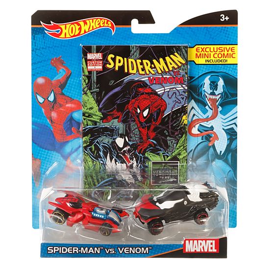 Hot Wheels Marvel Spider-Man vs. Venom Character Car 2-Pack with Mini Comic (6589227630686)