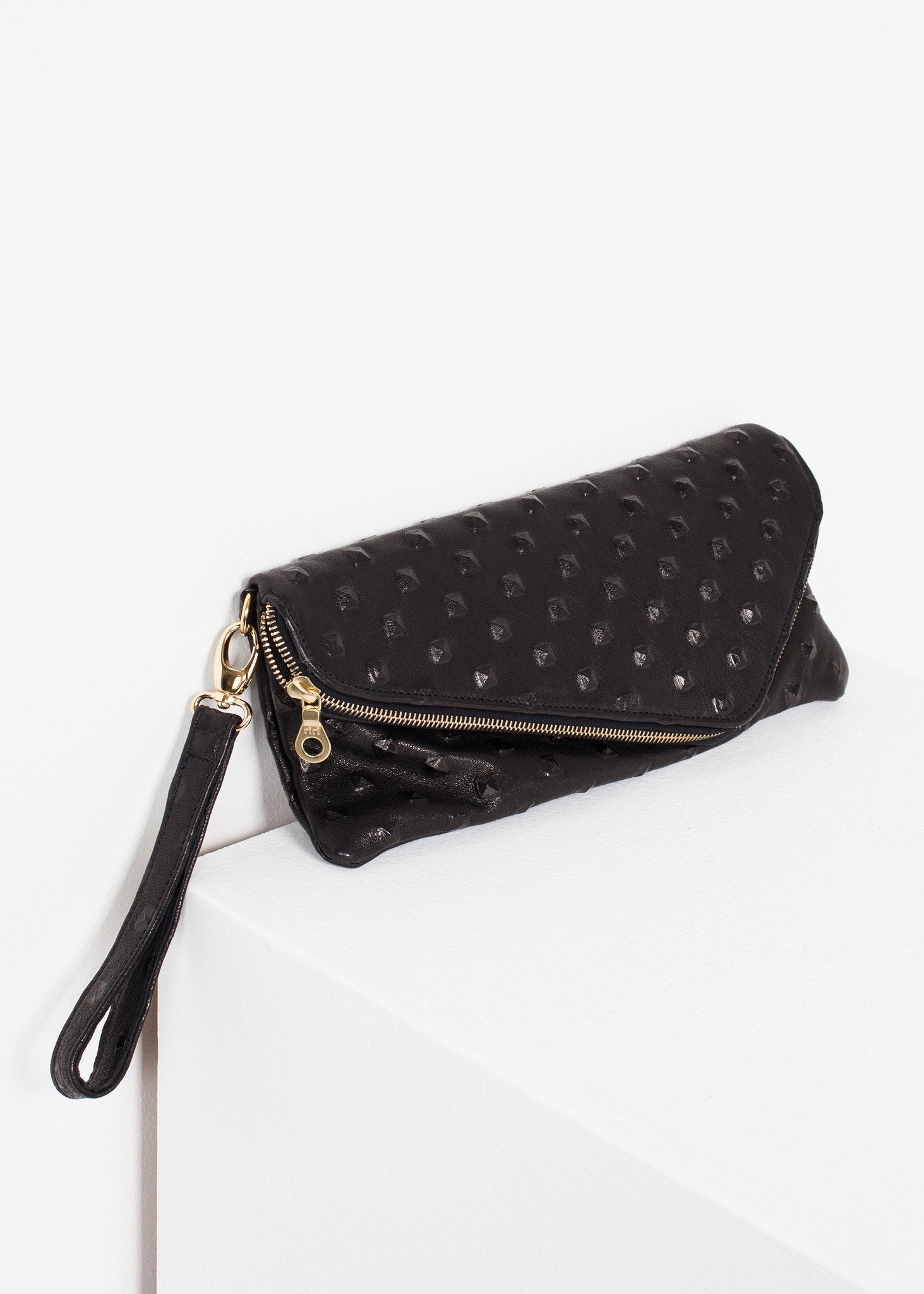 Roxanne Leather Clutch in Black (6707093012574)