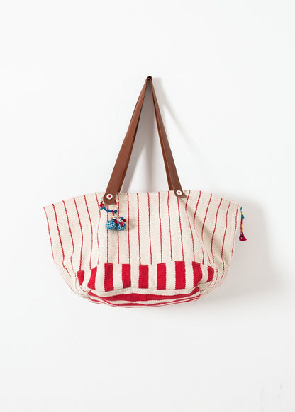 Woven Oversized Tote in Red Stripe (6707094454366)