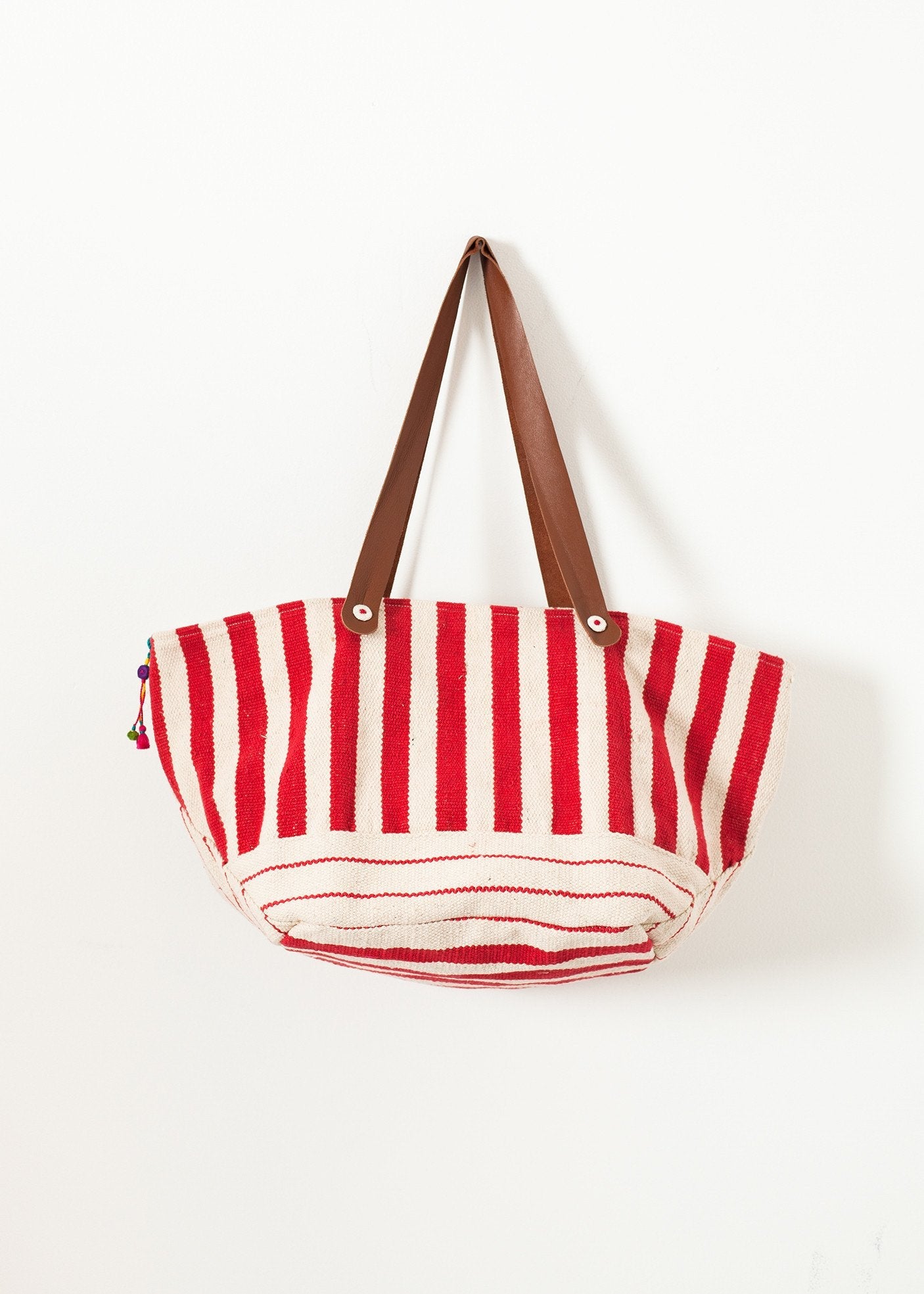 Woven Oversized Tote in Red Stripe (6707094454366)