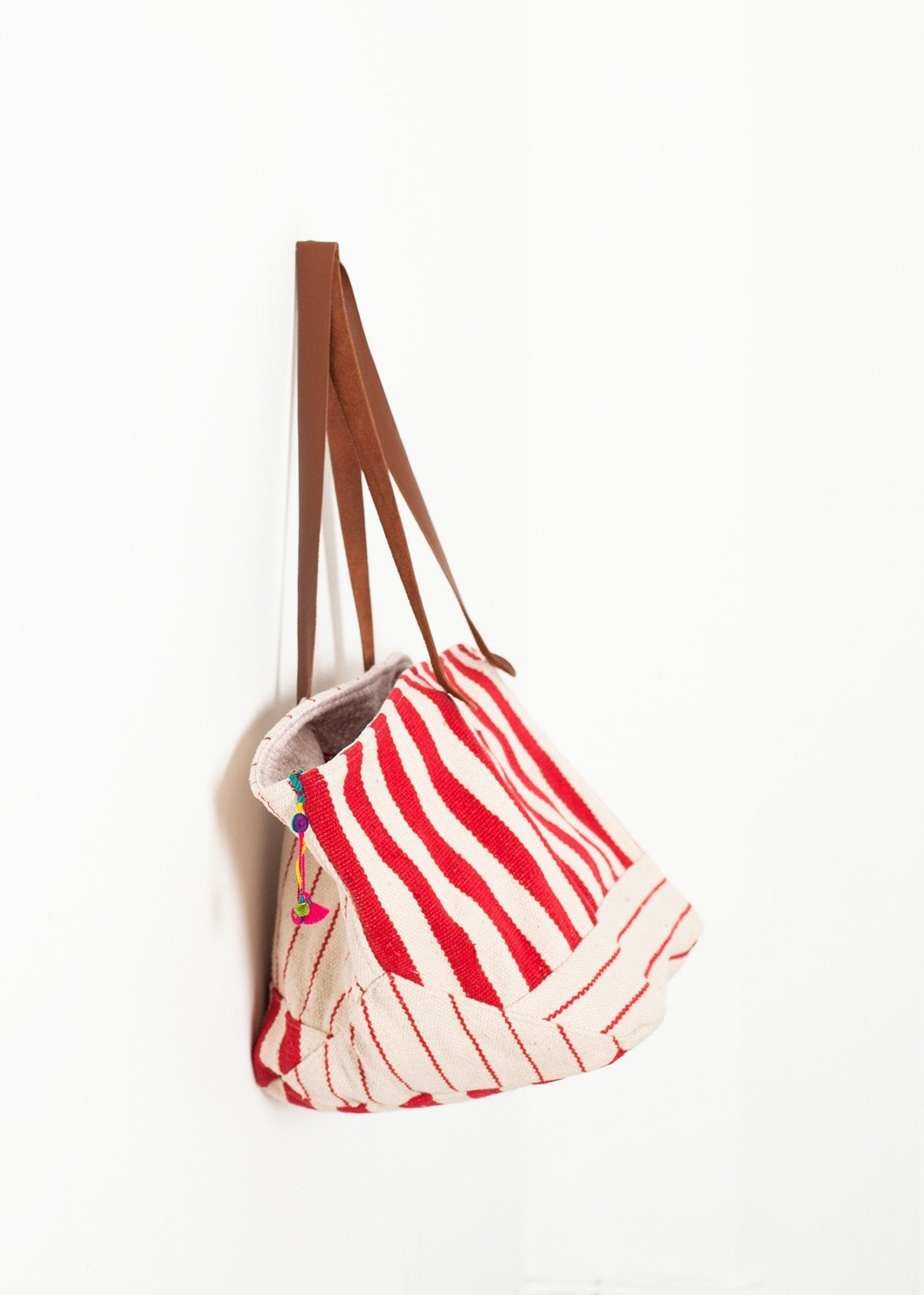 Woven Oversized Tote in Red Stripe (6707094454366)