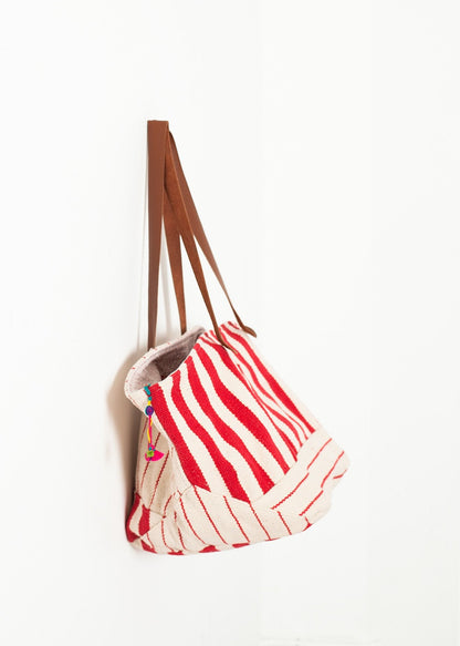 Woven Oversized Tote in Red Stripe (6707094454366)