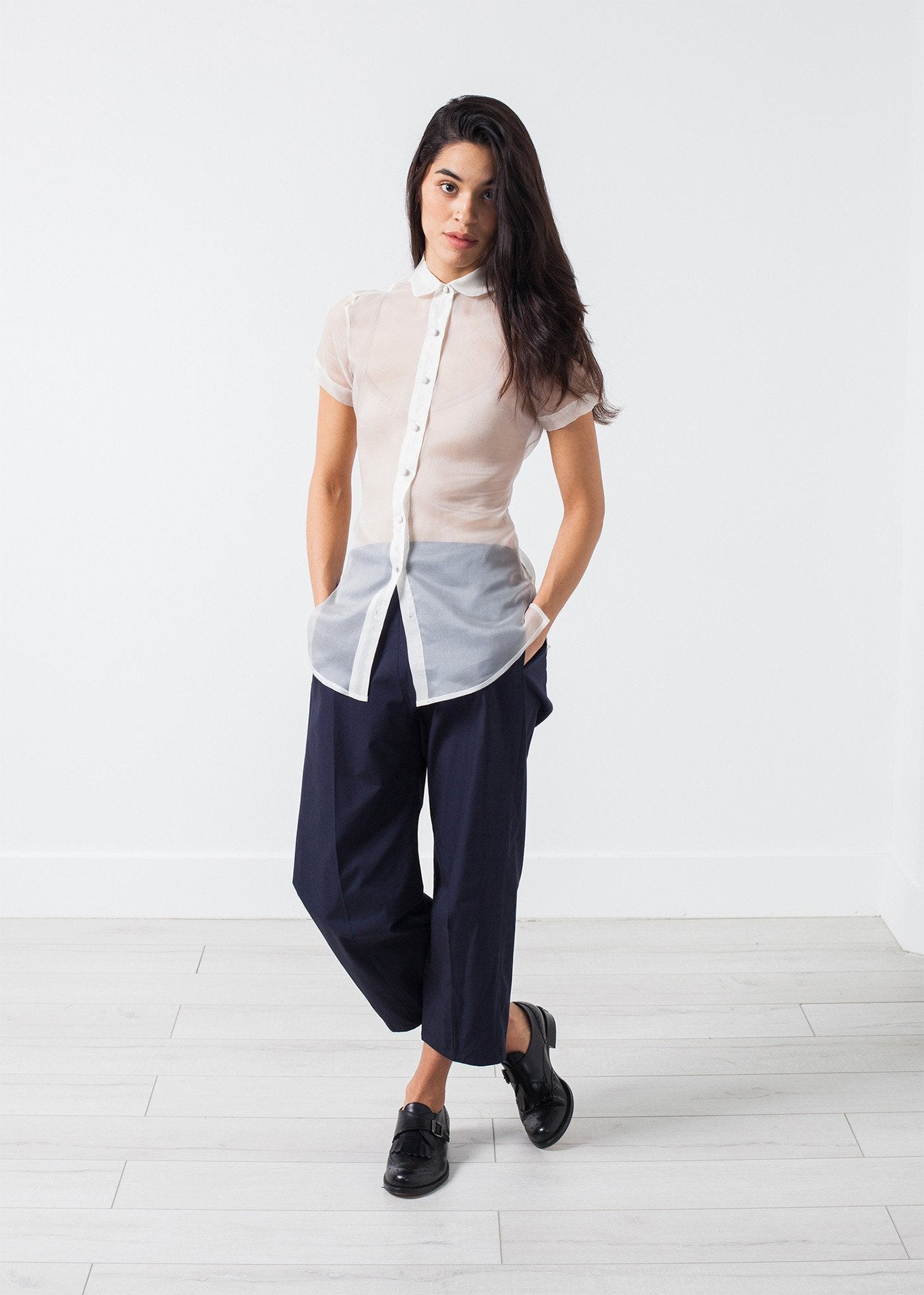 Sheer Button-Up Blouse in Ivory (6707086229598)