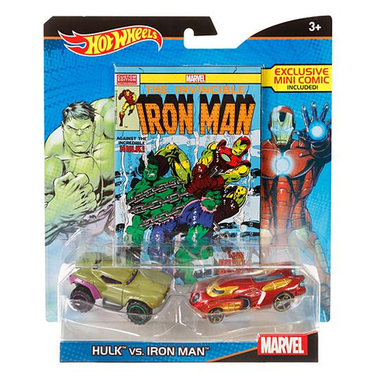Hot Wheels Marvel Hulk vs. Iron Man Character Car 2-Pack with Mini Comic (6589227728990)